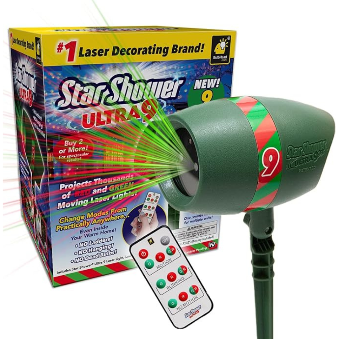 Star Shower Ultra 9 – Proyector láser de luces rojas y verdes para exteriores