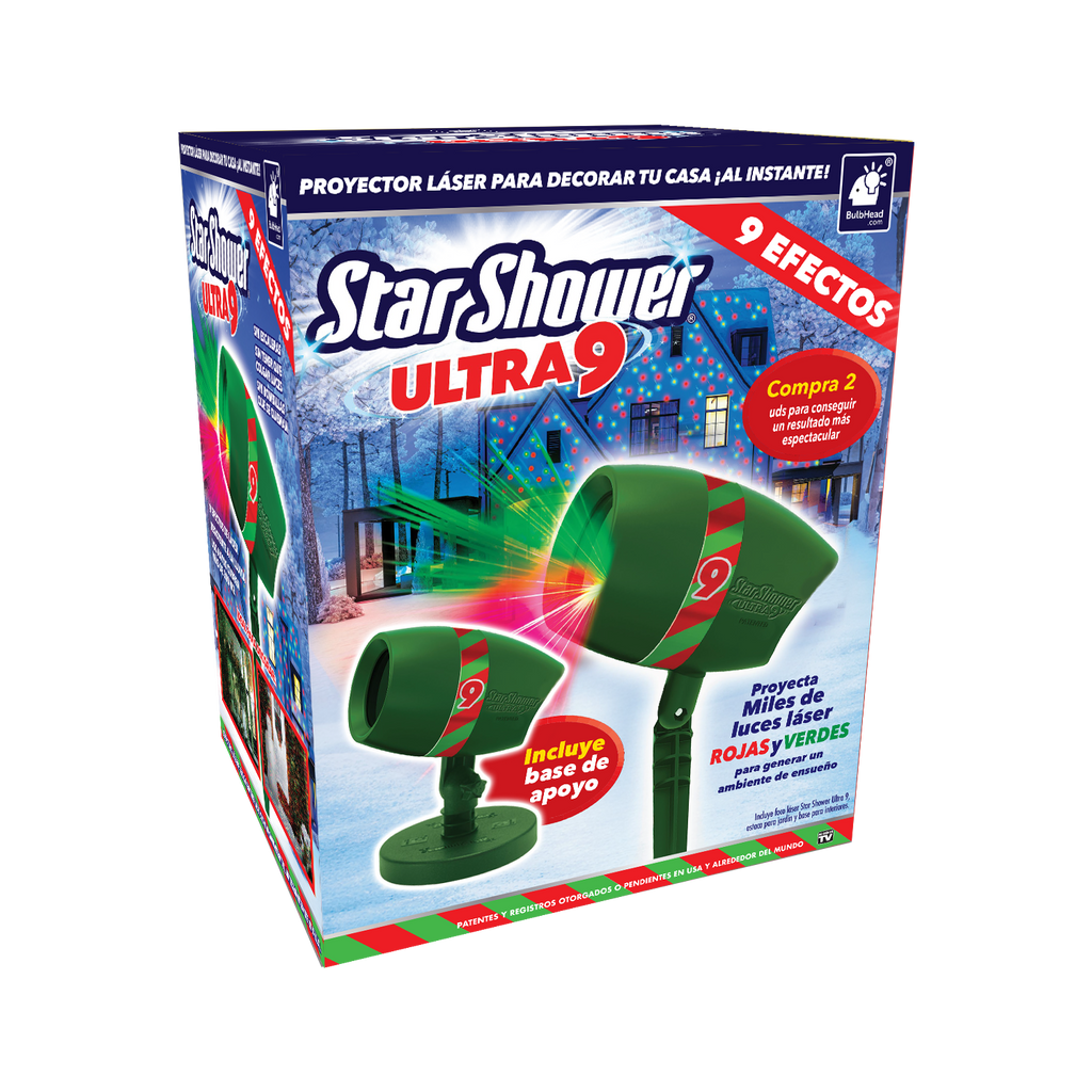 Star Shower Ultra 9 – Proyector láser de luces rojas y verdes para exteriores