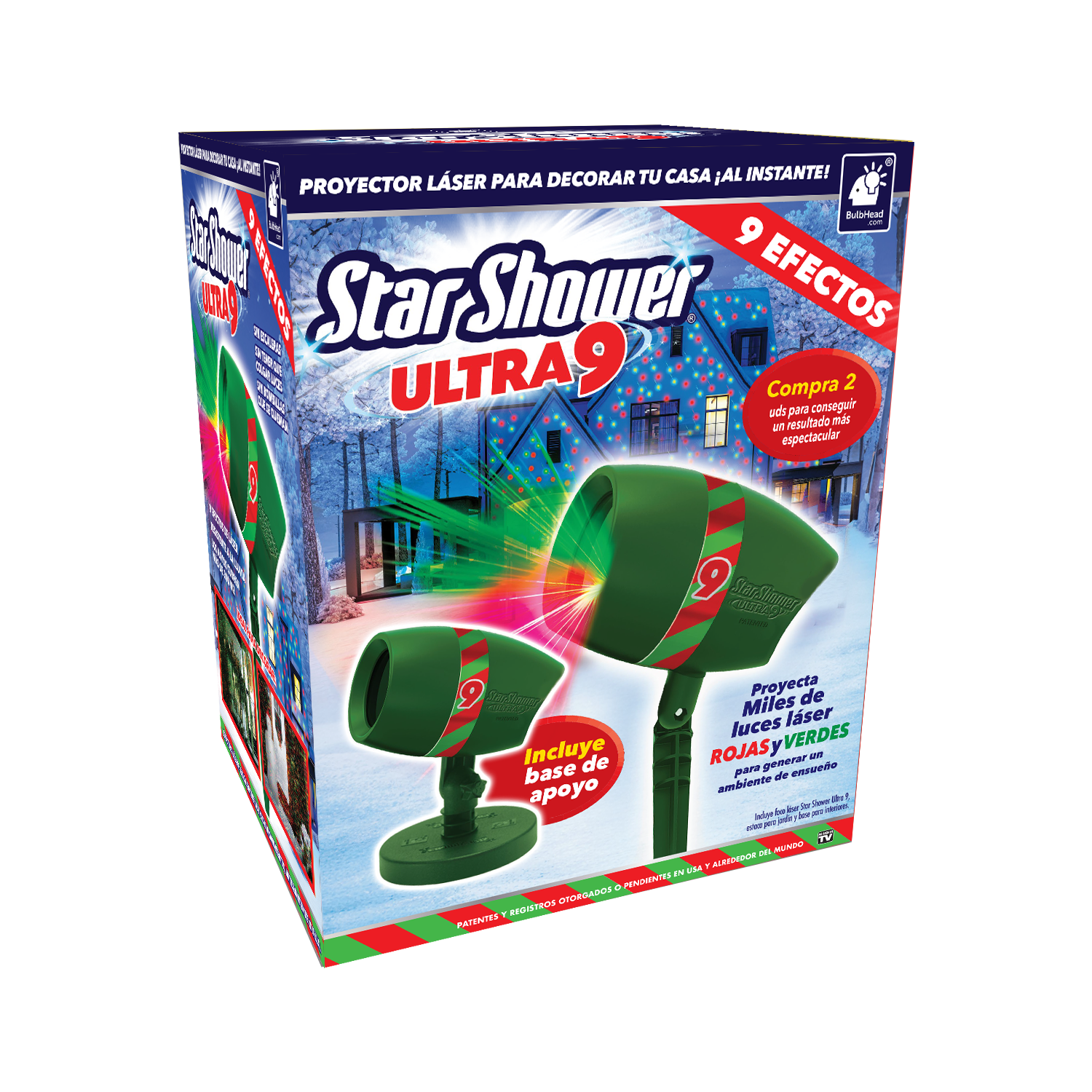 Star Shower Ultra 9 – Proyector láser de luces rojas y verdes para exteriores